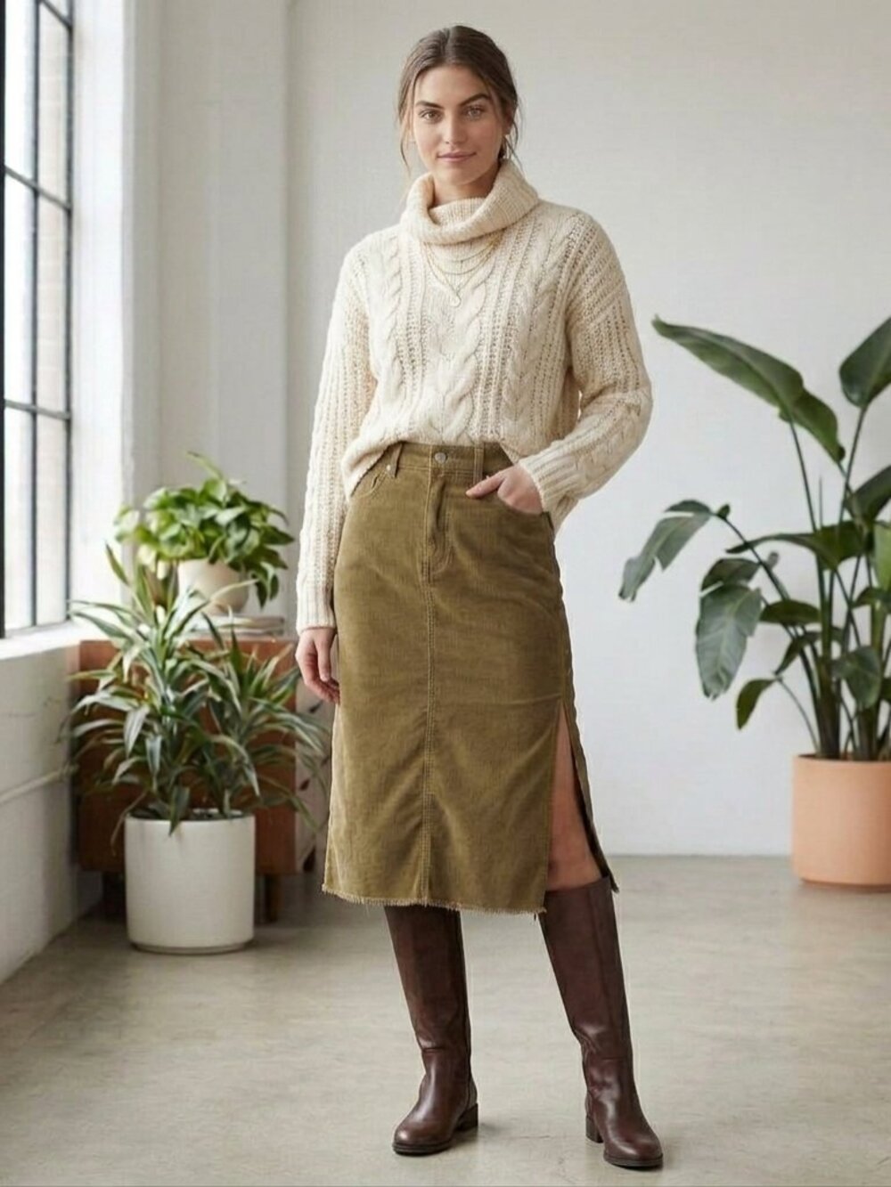NWT Levi’s Side Slit Corduroy Midi Skirt - Tan/Brown - Size 26